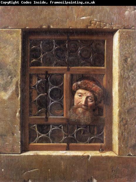 Samuel van hoogstraten Man Looking through a window